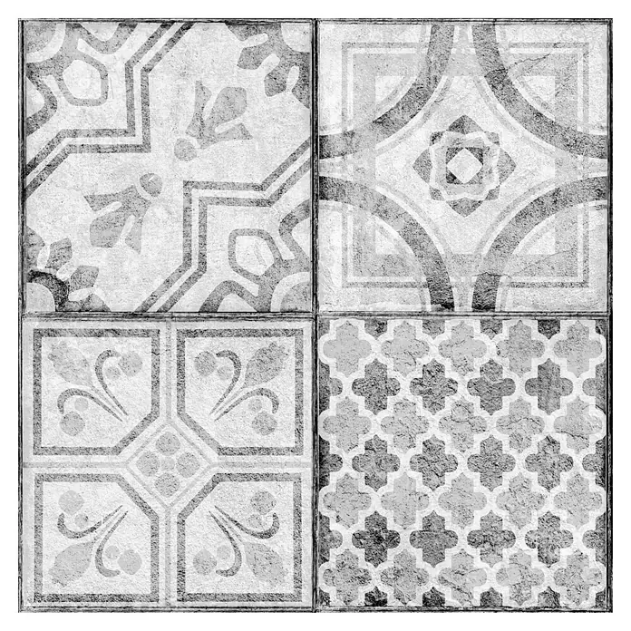 D-c-fix Bodenfliese Floor Tile Selbstklebend - 11 Stk., 30,5 x 30,5 cm, Moroccan Style - Vier graue, gemusterte Zementfliesen, jede mit einem einzigartigen Design, ideal für Boden oder Wand.