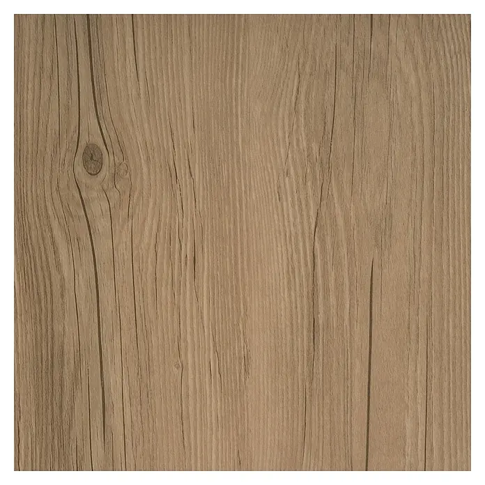D-c-fix Bodenfliese Floor Tile Selbstklebend - 11 Stk., 30,5 x 30,5 cm, Dark Oak - Hellebraune Holzmaserung mit natürlichen vertikalen Linien und einem sichtbaren Astloch.