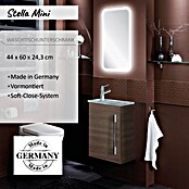 Camargue Stella Mini Waschtischunterschrank (22,5 x 44 x 60 cm, Ohne Beleuchtung, Eiche Maron, Matt)