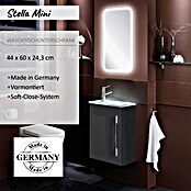 Camargue Stella Mini Waschtischunterschrank (22,5 x 44 x 60 cm, Mit Beleuchtung, Grafit, Glanz)