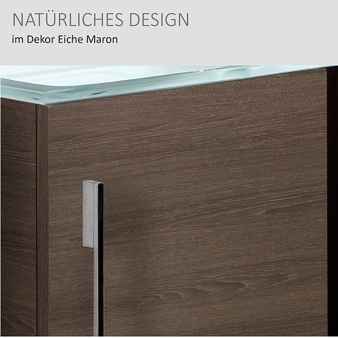 Camargue Stella Mini Waschtischunterschrank (22,5 x 44 x 60 cm, Ohne Beleuchtung, Eiche Maron, Matt)