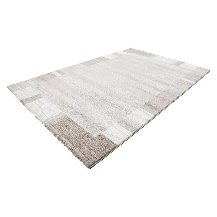 Kurzflorteppich Feeling 500 - Beige, 290 x 200 cm, 100 % Polypropylen (Flor) - Ein rechteckiger Teppich mit einem geometrischen Muster in Grau- und Weißtönen, perfekt für moderne Wohnräume.