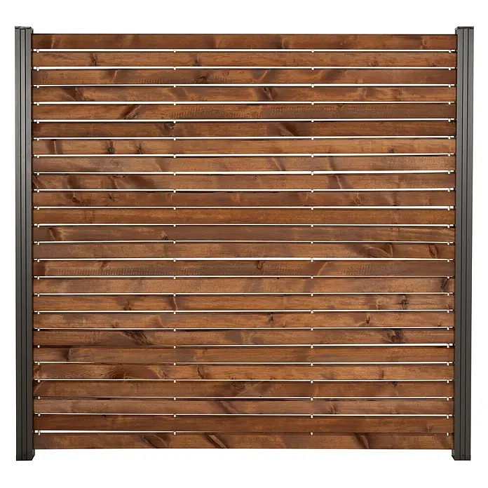 GartenLand Steckzaun-Element Holz Zaun Craftwood Ohne Pfosten Ohne Abschlussleiste - B x H: 180 x 180 cm, Braun, Holz - Horizontaler brauner Sichtschutzzaun aus Holz mit dunklem Metallrahmen.