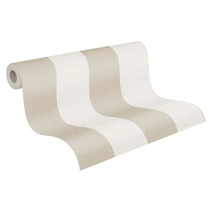 A.S. Création New Elegance Vliestapete Blockstreifen - Beige/Creme, Streifen, 10,05 x 0,53 m - Rolle gestreifter Tapete mit hellbeigen und cremefarbenen Streifen.