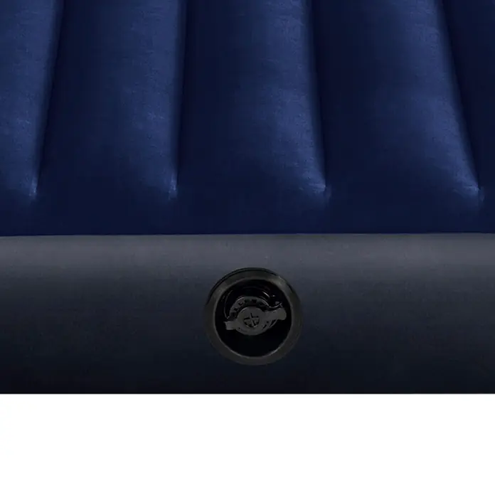 Intex Luftbett Dura-Beam Standard Classic - L x B x H: 203 x 183 x 25 cm, Blau - Dunkelblaue aufblasbare Luftmatratze mit dunkelgrauem Seitenstreifen und schwarzem Aufblasventil.