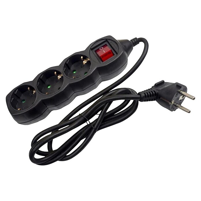 Produžni kabel s utičnicama  (Crna, Dužina kabela: 1,5 m, IP20, S prekidačem) | BAUHAUS