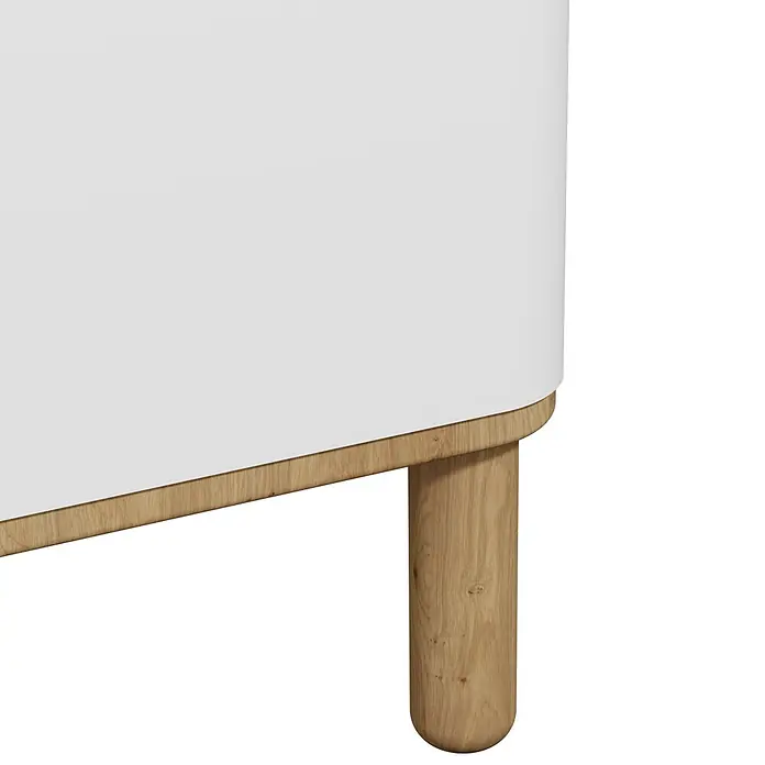 VitrA Sento Möbelfuß-Set -  - Weißes Möbelstück mit hellem Holzsockel und abgerundetem Holzbein.