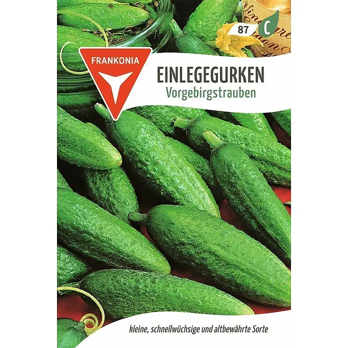 Frankonia Samen Saatgut Einlegegurke, Vorgebirgstrauben (Gurke) - Cucumis sativus, 1,63 g - Mehrere grüne Einlegegurken, eine kleine, schnellwüchsige und altbewährte Sorte.