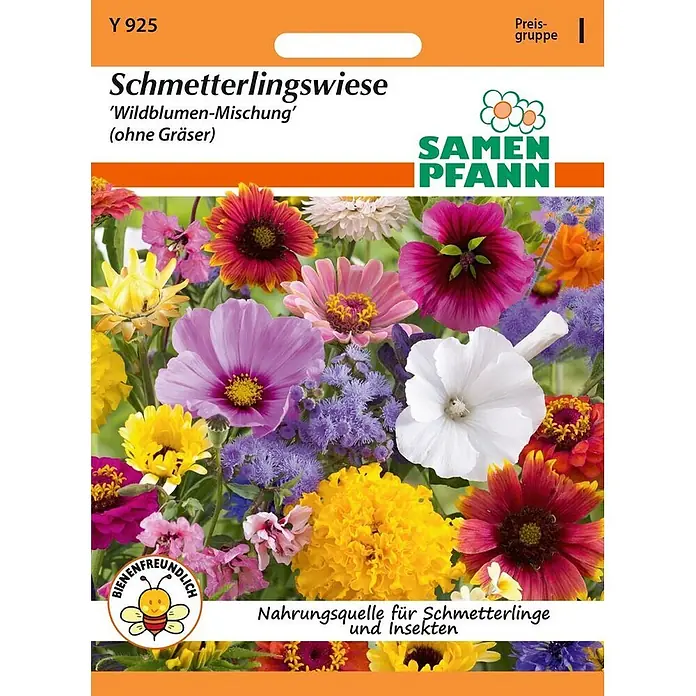 Samen Pfann Saatgut Schmetterlingswiese -  - Samenpackung 'Schmetterlingswiese' Wildblumen-Mischung mit bunten Blüten. Bienenfreundlich, Nahrungsquelle für Schmetterlinge und Insekten.