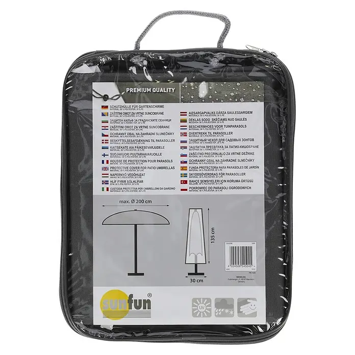 Sunfun Schirm-Schutzhülle - Kunststoff, Passend für: Schirme mit Ø 180 - 200 cm - Dunkelgraue Schutzhülle für Gartenschirme (Polyester/PE), verpackt. Wetterfest, UV-Schutz, für max. Ø 200 cm Schirme.