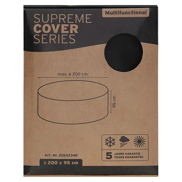 Sunfun Sitzgruppen-Schutzhülle - Polyester, 160 g/m², Schwarz - Verpackung für eine multifunktionale runde Schutzhülle, Ø 200 x 95 cm, wetterfest mit 5 Jahren Garantie.