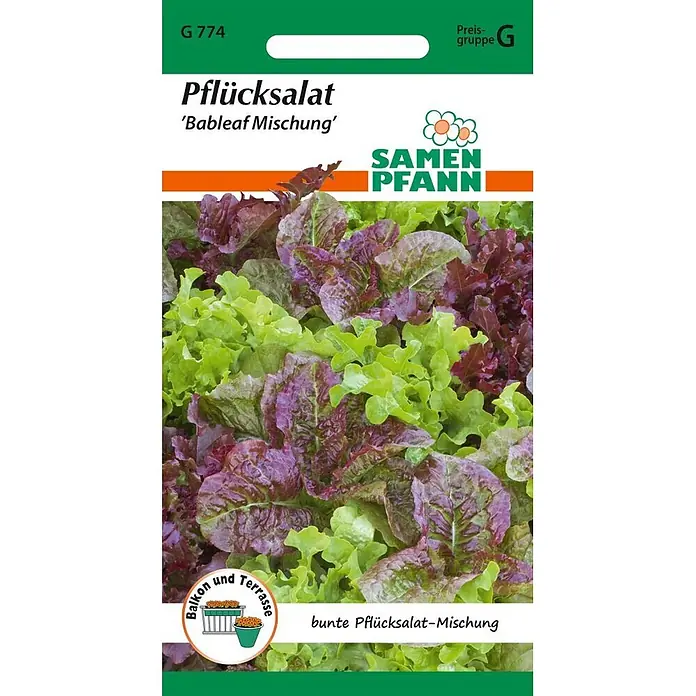 Samen Pfann Saatgut Pflücksalat, Baby Leaf Mischung - Lactuca sativa - Samentüte für Pflücksalat 'Bableaf Mischung' mit lebhaften grünen und rot-violetten Blättern. Marke: SAMEN PFANN.