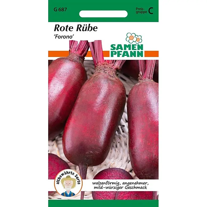 Samen Pfann Saatgut Rote Rübe, Forono (Rote Beete Bete) - Beta vulgaris, 1,9 g - Samen Pfann Samentüte für Rote Rübe 'Forono', zeigt walzenförmige Rote Bete mit angenehmem, mild-würzigem Geschmack.