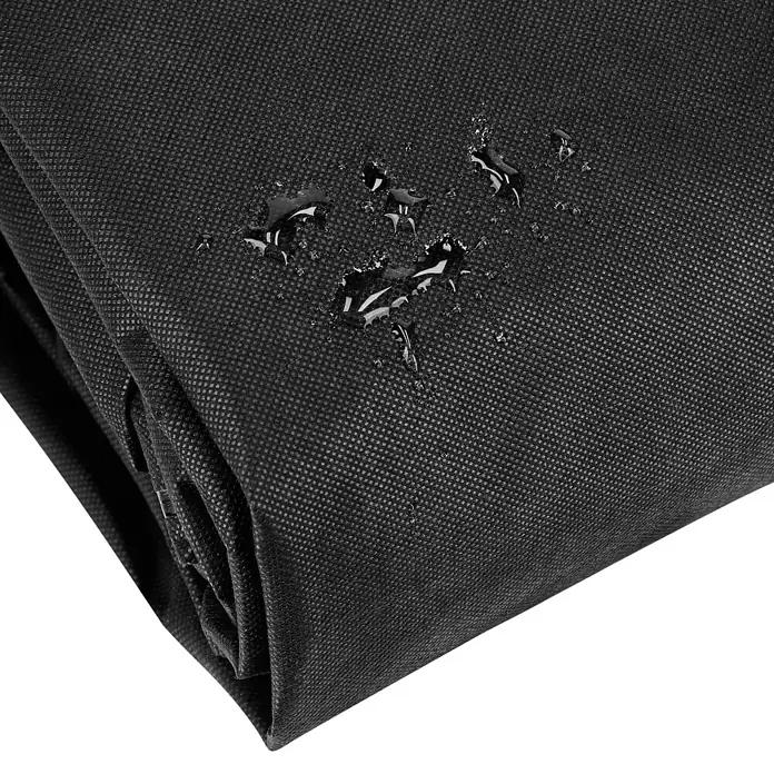 Sunfun Sitzgruppen-Schutzhülle - Polyester, 160 g/m², Schwarz - Schwarzer wasserdichter Stoff mit Gitterstruktur und Wassertropfen auf der Oberfläche.