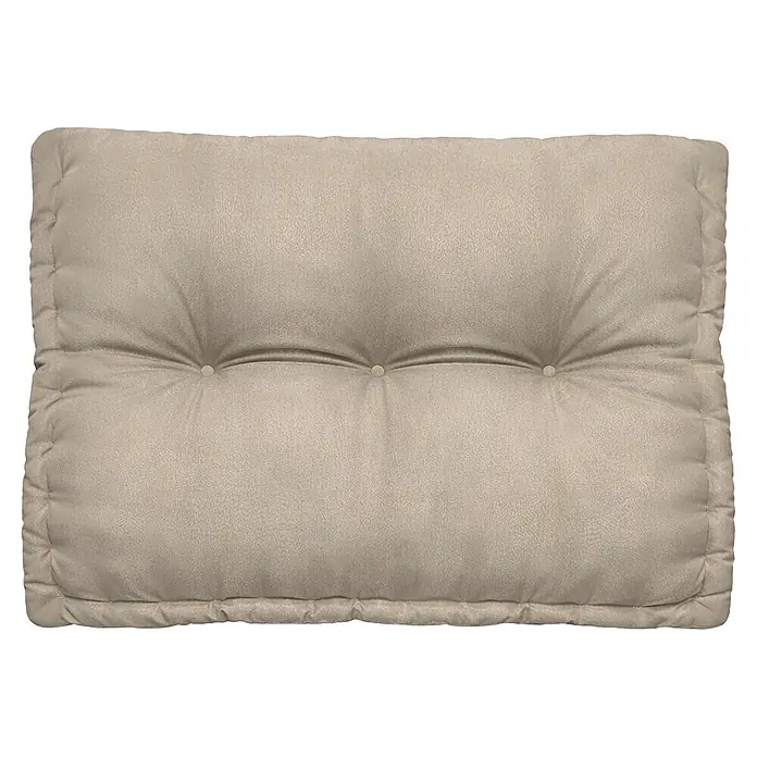 Cojín para respaldo de palet water resist Oxford - 60 x 40 x 10 cm, Textil, Taupe - Cojín capitoné beige con tres botones decorativos.
