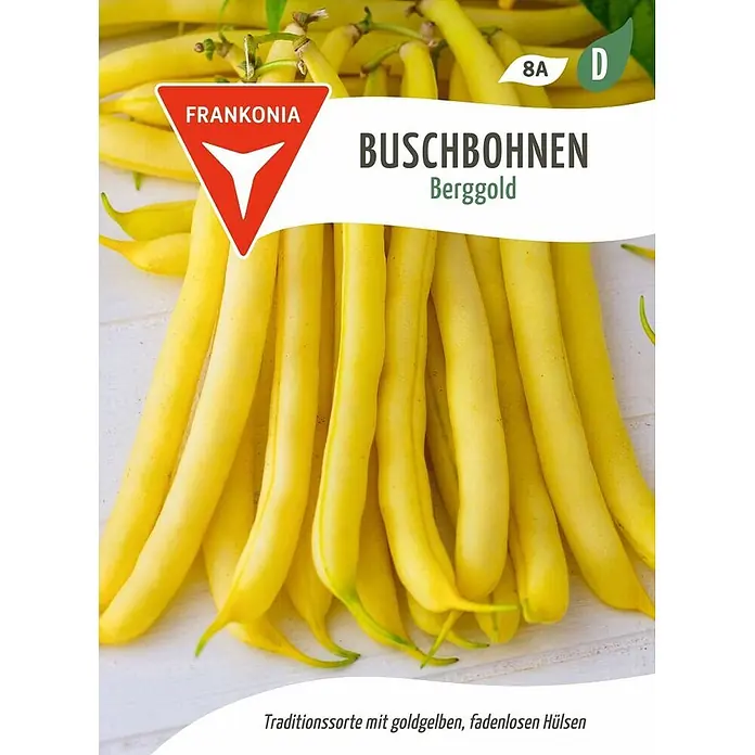 Frankonia Samen Saatgut Buschbohne, Berggold - Phaseolus vulgaris, 5,67 g - Goldgelbe, fadenlose Buschbohnen der Sorte Berggold.