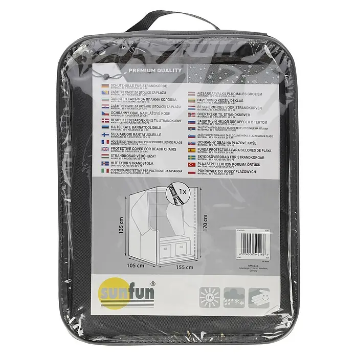 Sunfun Strandkorb-Schutzhülle - L x B x H: 155 x 105 x 170 cm, Polyester, 160 g/m², Schwarz - Dunkelgraue Schutzhülle für Strandkörbe, aus 80% Polyester und 20% PE. Bietet UV- und Wetterschutz.