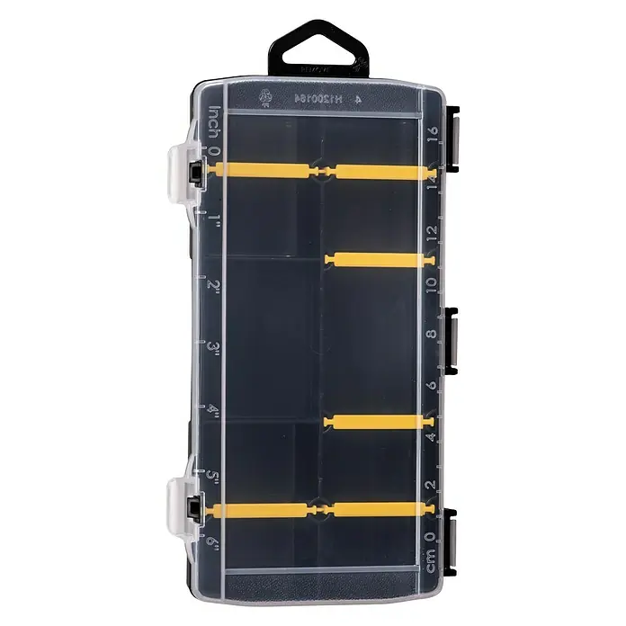 Stanley Estuche para piezas pequeñas STST81679-1 - Número de compartimentos: 10 ud., Sin contenido, Negro/Amarillo - Un recipiente organizador con separadores amarillos ajustables, ideal para guardar piezas pequeñas y accesorios. Tapa transparente para una fácil identificación.