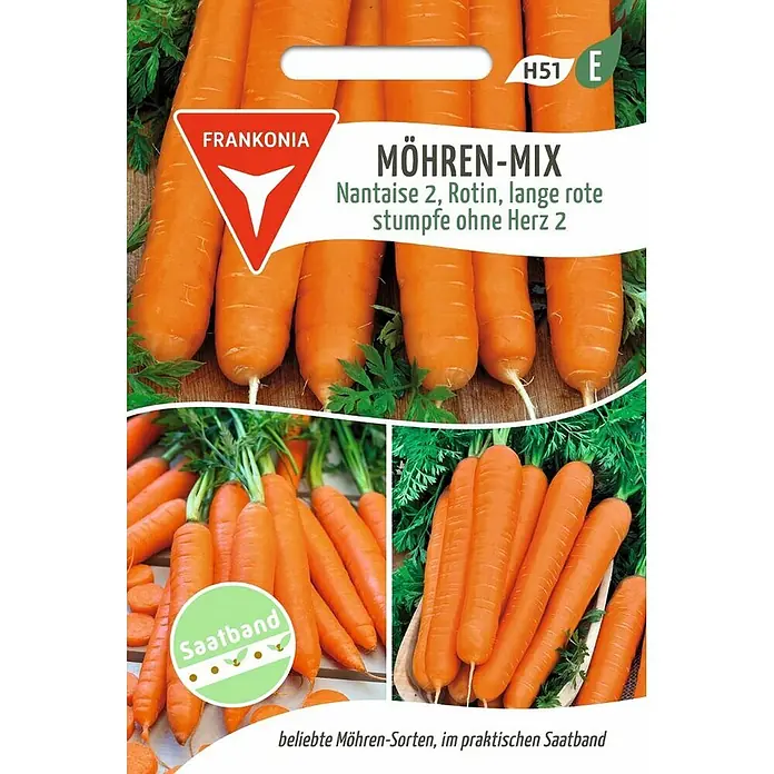 Frankonia Samen Saatgut Möhren-Mix, Saatband - Daucus carota, 2,27 g - Verschiedene Karottensamen, ein Mix von Sorten auf praktischem Saatband.