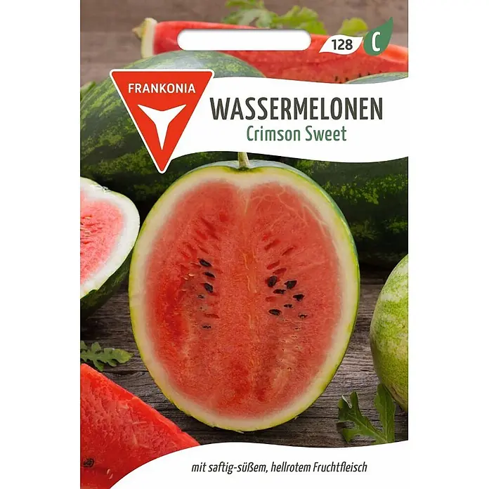 Frankonia Samen Saatgut Wassermelone, Crimson Sweet - Citrullus lanatus - Frankonia Wassermelonen 'Crimson Sweet' Samenpackung mit aufgeschnittener, saftig-roter Frucht.