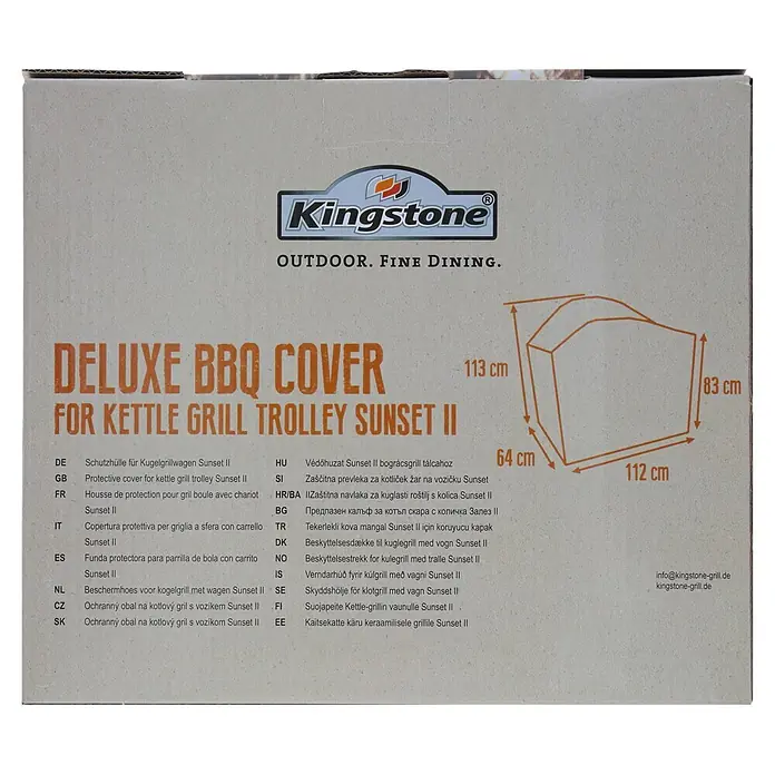Kingstone Grill-Schutzhülle - Passend für: Kingstone Kugelgrill Sunset II, Kunststoff - Verpackung für eine Schutzhülle für Kingstone Kugelgrillwagen Sunset II, mit Abmessungen.