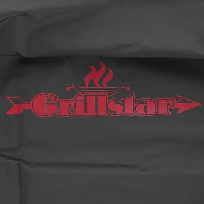 Grillstar Grill-Schutzhülle - Passend für: Grillstar Trichtergrill Colorado - Dunkelgraue Grillabdeckung mit rotem 'Grillstar'-Logo und Flammenmotiv.