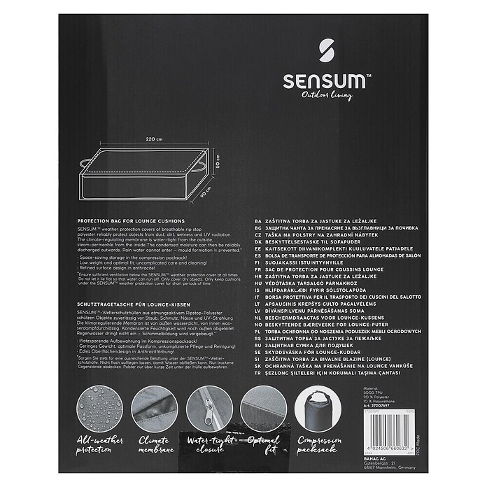 Sensum Auflagen-Schutzhülle (220 x 90 x 50 cm, Polyester)
