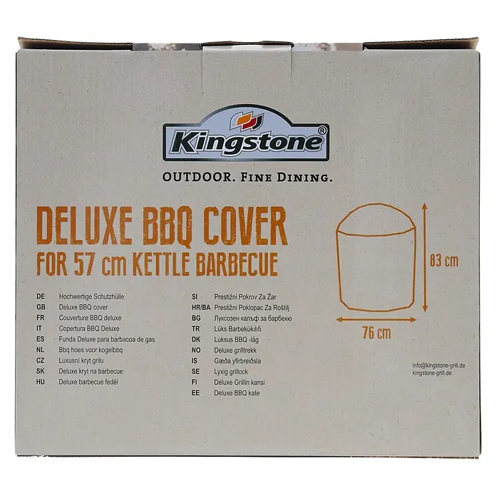 Kingstone Grill-Schutzhülle - Schwarz, Passend für: Kugelgrill 57 cm - Kartonverpackung für eine Deluxe BBQ Abdeckung für 57 cm Kugelgrills, 83 cm hoch und 76 cm breit.