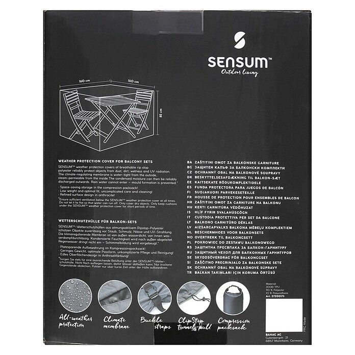 Sensum Funda protectora para juego de balcón (160 x 160 x 85 cm, Poliéster)