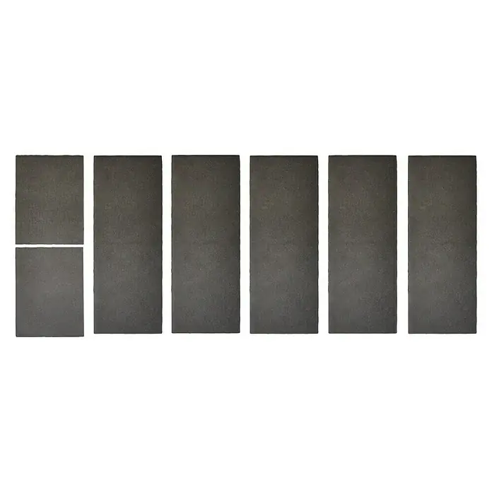 Kaldewei Antidröhn-Set7 -tlg., Geeignet für: Badewannen - Rechteckige graphitfarbene keramische Bodenfliesen, ideal für moderne Innenräume, werden einzeln oder als Set dargestellt.