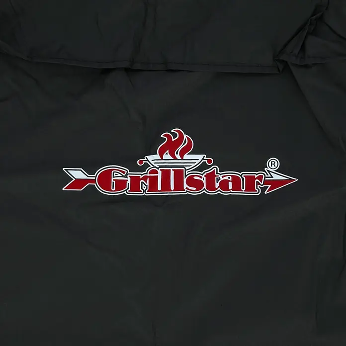 Grillstar Grill-Schutzhülle - Passend für: Grillstar Holzkohlegrill Boston, Kunststoff - Schwarze Grillabdeckung mit dem "Grillstar"-Logo, das eine Grillgrafik mit roten Flammen zeigt.