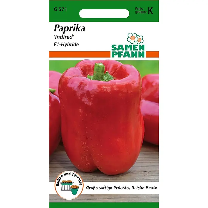 Samen Pfann Saatgut Paprika, Indired F1 - Capsicum annuum, 1,6 g - Samenpackung für rote Paprika 'Indired' F1-Hybride. Von Samen Pfann, ideal für Balkon und Terrasse, verspricht große, saftige Früchte.