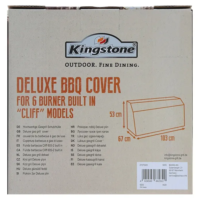 Kingstone Grill-Schutzhülle Cliff 605-II Built In - Kunststoff, Passend für: Kingstone Gasgrill Cliff 605-II Built In - Deluxe Grillabdeckung (103x67x53 cm) für Kingstone 6-Brenner 'Cliff'-Modelle.
