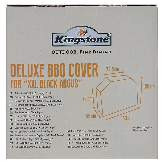 Kingstone Grill-Schutzhülle - Kunststoff, Kingstone Smoker Black Angus XXL - Verpackung einer Deluxe BBQ Abdeckhaube für 'XXL Black Angus' Grill mit Maßen: 143x74.5x108cm.