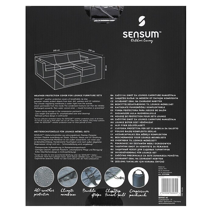 Sensum Lounge-Set Schutzhülle (210 x 210 x 85 cm, Polyester)