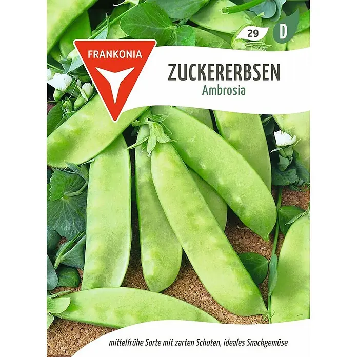 Frankonia Samen Saatgut Zuckererbse, Ambrosia - Pisum sativum, 5,67 g - Frische grüne Zuckererbsen-Schoten.