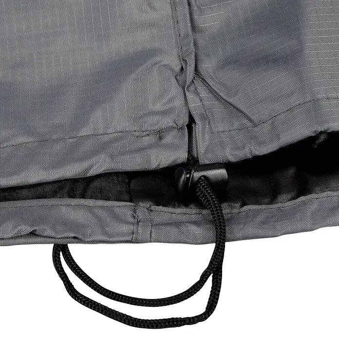 SENSUM Sitzgruppen-Schutzhülle - L x B x H: 250 x 140 x 85 cm, Polyester, 140 g/m² - Nahaufnahme eines grauen Ripstop-ähnlichen Stoffes mit Kordelzug und Stopper.