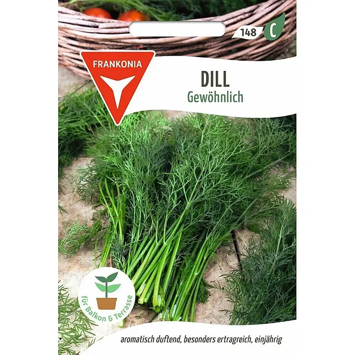 Frankonia Samen Saatgut Dill, Gewöhnlich - Anethum graveolens, 1,63 g - Samenpäckchen für Frankonia Dill Gewöhnlich, aromatisch, ertragreich und einjährig, geeignet für Balkon & Terrasse.