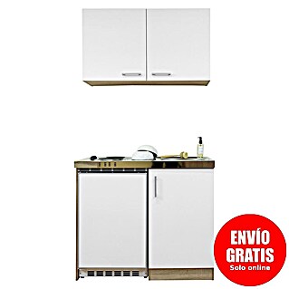 Respekta Minicocina Levin (Ancho: 100 cm, Blanco, Con placa de cocina doble, Con armario superior)