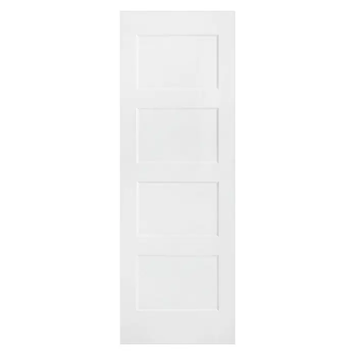Solid Elements Puerta corredera de madera Bonn - 82,5 x 203 cm, Blanco, Maciza, Con canal - Primer plano de una puerta interior blanca con un diseño rectangular de cuatro paneles, que muestra un diseño interior simple y moderno.