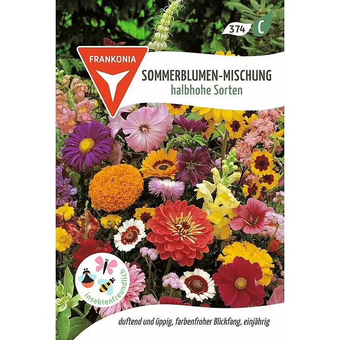 Frankonia Samen Saatgut Sommerblumen-Mischung, halbhohe Sorten - 1,63 g - Samenmischung für duftende, insektenfreundliche, halbhohe Sommerblumen, die farbenfroh blühen.