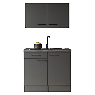 Respekta Komplettspüle Oliver (100 x 60 cm, Grau, Mit Oberschrank)