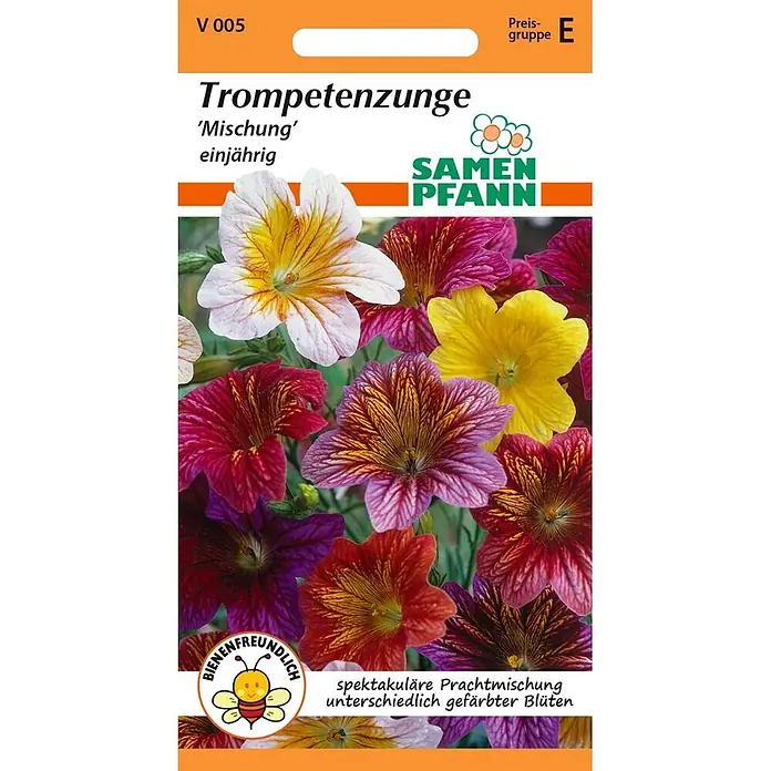 Samen Pfann Saatgut Trompetenzunge - Salpiglossis sinuata, 1,6 g - Samentüte für einjährige Trompetenzunge, mit einer lebhaften Mischung aus rosa, gelben, lila und roten Blüten.