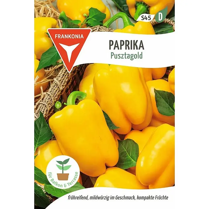 Frankonia Samen Saatgut Paprika, Pusztagold - Capsicum annuum, 1,47 g - Gelbe Paprika 'Pusztagold' von Frankonia, kompakt und frühreif für Balkon & Terrasse.