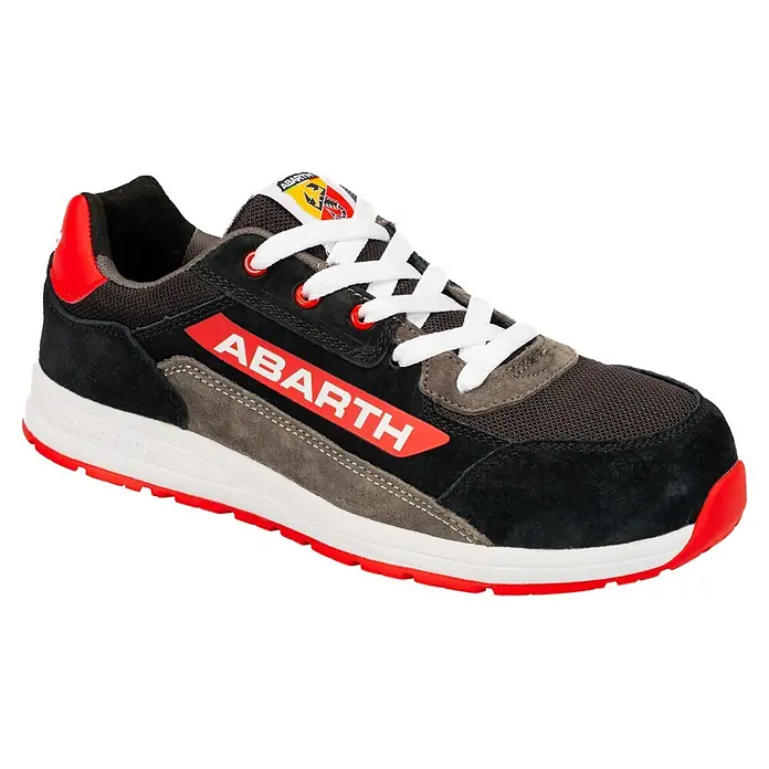 Abarth Zapato bajo de seguridad 595 - 41, Clase de protección según EN ISO 20345: S3, Negro/Rojo - Zapatilla Abarth negra y gris con detalles rojos, cordones blancos y suela exterior roja.