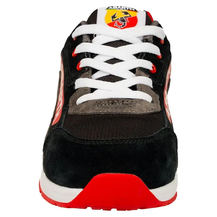 Abarth Zapato bajo de seguridad 595 - 44, Clase de protección según EN ISO 20345: S3, Negro/Rojo - Zapatilla negra y gris con cordones blancos, puntera roja y logo Abarth en la lengüeta.