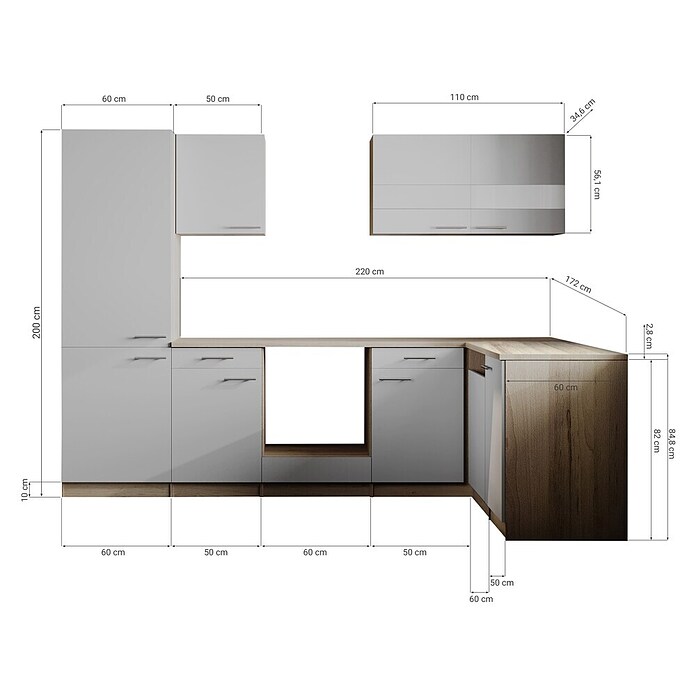 Respekta Merle Küchenleerblock (B x L: 280 x 172 cm, Grau, Ohne Elektrogeräte) | BAUHAUS
