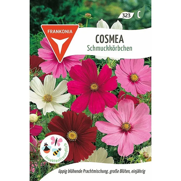 Frankonia Samen Saatgut Schmuckkörbchen, Cosmea - Cosmos bipinnatus, 1,58 g - Samenpackung mit bunten Kosmeen in Weiß, Rosa, Fuchsia und Burgunderrot, insektenfreundlich.