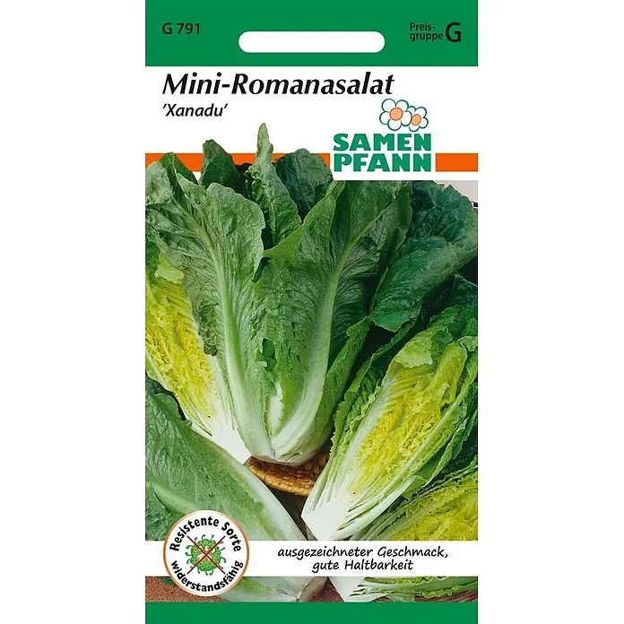Samen Pfann Saatgut Mini-Romanasalat, Xanadu - Lactuca sativa, 1,6 g - Mini-Romanasalat 'Xanadu' Samenpackung von SAMEN PFANN, betont Widerstandsfähigkeit, exzellenten Geschmack und gute Haltbarkeit.