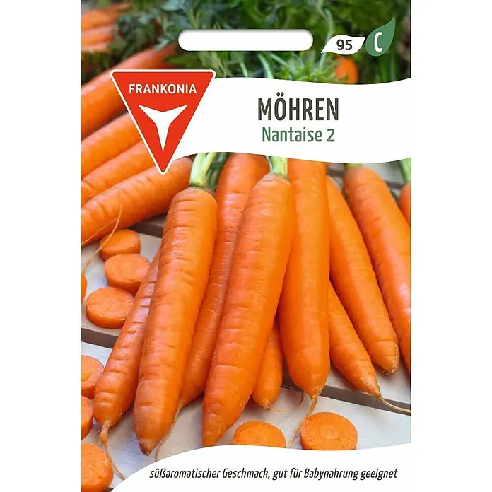 Frankonia Samen Saatgut Möhre, Nantaise 2 - Daucus carota, 1,58 g - Samentüte für orangefarbene Möhren 'Nantaise 2', mit ganzen und geschnittenen Karotten.
